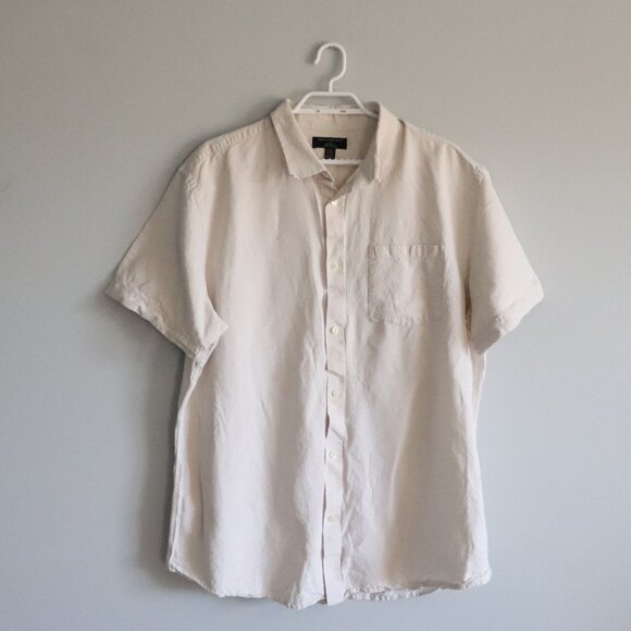 Banana Republic Mens White Sz XL Slim Fit Linen Collared Button Down T-Shirt Top - Picture 1 of 12